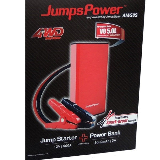 Jump Starter 12 Volts 500A Jump Start Power Bank 8000 mAh 3A JumpsPower AMG8S ArnosMaster