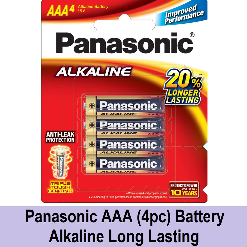 Panasonic AAA (4pc) Battery Alkaline Long Lasting 1.5V LR03T/4B Panasonic AAA Batteries in Blister