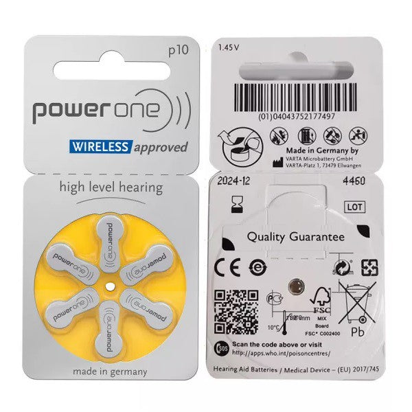 Power One Zinc Air Size 10 PR70 (6 pcs) Hearing Aid Battery Hearing Aid Batteries 1.45V A10 P10