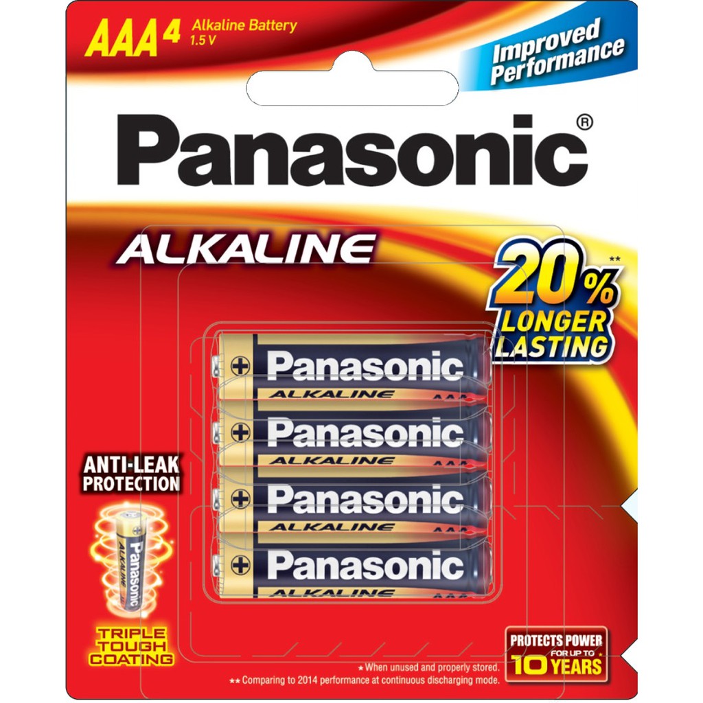 Panasonic AAA (4pc) Battery Alkaline Long Lasting 1.5V LR03T/4B Panasonic AAA Batteries in Blister