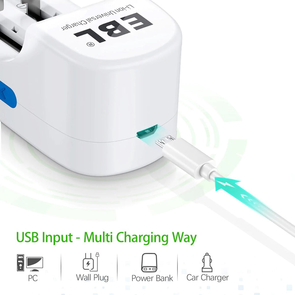 EBL 839 Lithium Battery Charger 18650 16340 14500 10440 Li-ion Rechargeable Batteries LN-6412