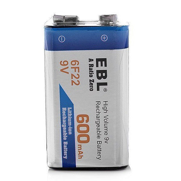 EBL 9V Rechargeable Battery 600mAh Li-ion Lithium-ion 9 Volt 6F22 9 Volts Batteries 9V Chargeable