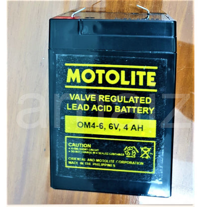 Motolite 6V 4Ah OM4-6 6 Volts 4 Ampere Rechargeable Sealed Lead Acid Battery 6v 4.5Ah Toy Car Batt