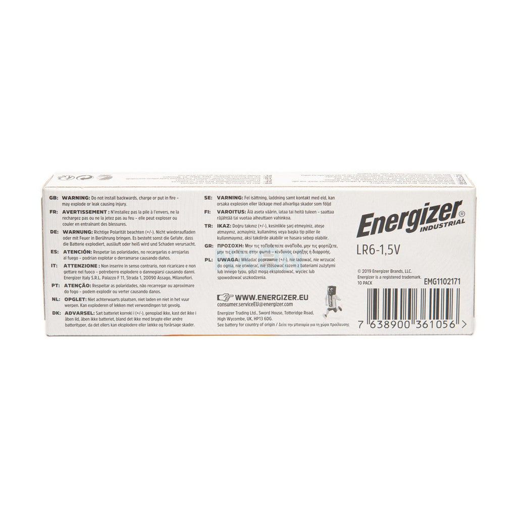 Energizer AA (10pcs) Alkaline Industrial Battery MN1500 1.5V LR6 Batteries 10 pieces per box