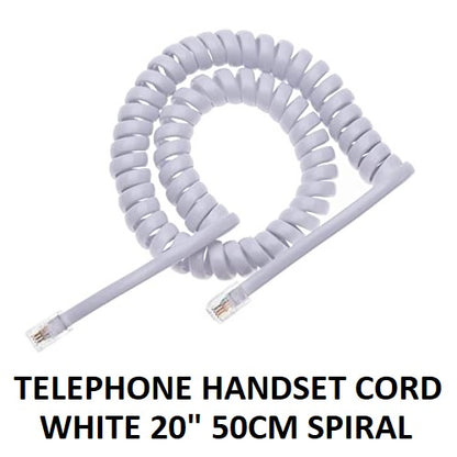 Telephone Handset Cord White 20" 50cm Spiral Phone Cord Handset Cord Universally Compatible White