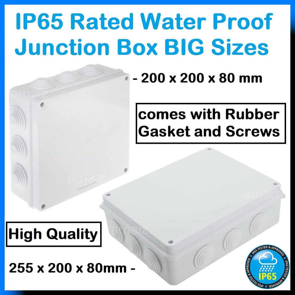 Outdoor Junction Box IP65 (BIG Sizes) Weather Water Proof with Rubber Gasket and Screws CCTV Quality