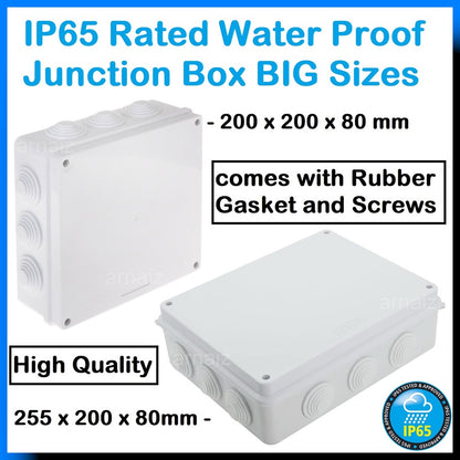 Outdoor Junction Box IP65 (BIG Sizes) Weather Water Proof with Rubber Gasket and Screws CCTV Quality