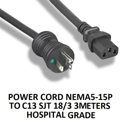 Hospital Grade Power Cord NEMA5 15P TO C13 AWG 18 3 Meters Green Dot NEMA5-5P 3m Black