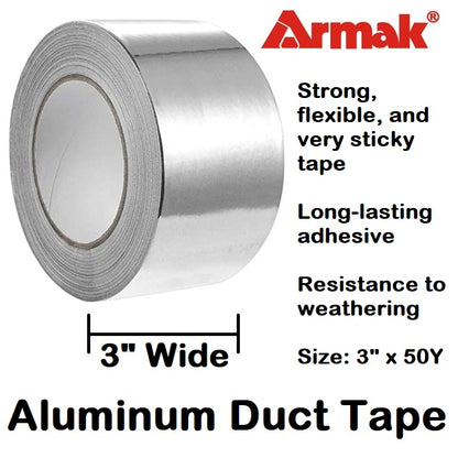 Armak Aluminum Duct Tape Silver Grey Shiny Duck Tape 3 inch x 50 yards