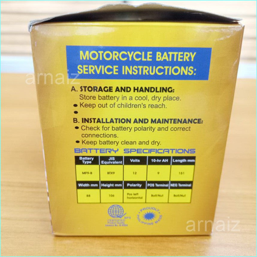 Motolite MF9-B Maintenance Free Motorcycle Battery YTX9-BS MF9B YTX9B Battery