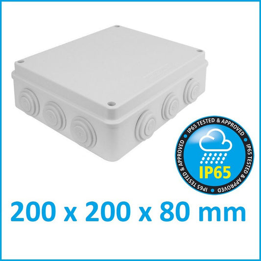 200x200x80mm IP65 Waterproof Outdoor Electrical CCTV Enclosure Square Junction Box White ABS Weather