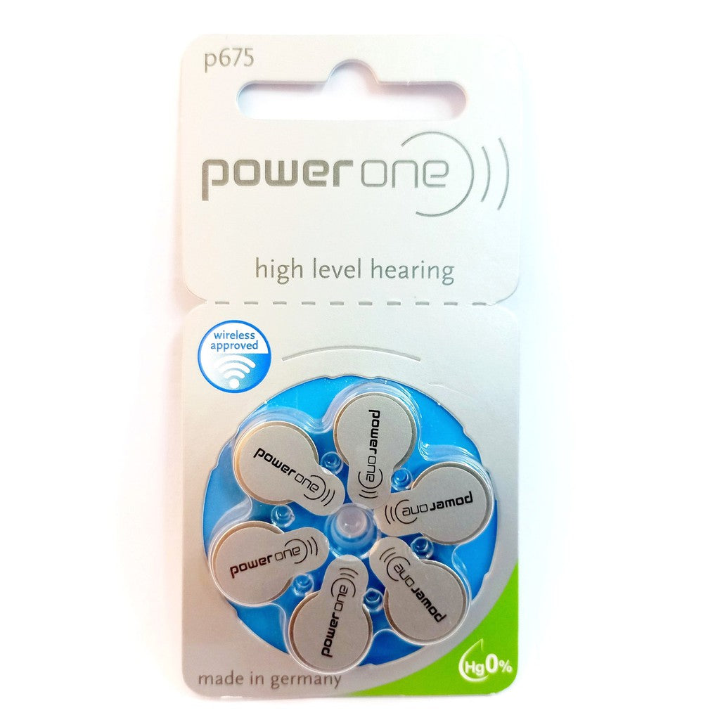 Power One Zinc Air Size 675 PR44 (6 pcs) Hearing Aid Battery Hearing Aid Batteries 1.45V A675 P675