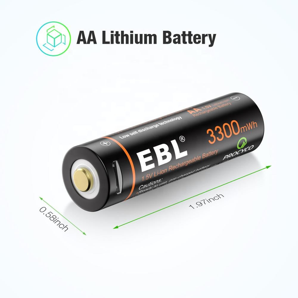 EBL AA (4pcs) USB AA Rechargeable Batteries 1.5V AA Lithium Ion Rechargeable Battery 3300mWh TB1443