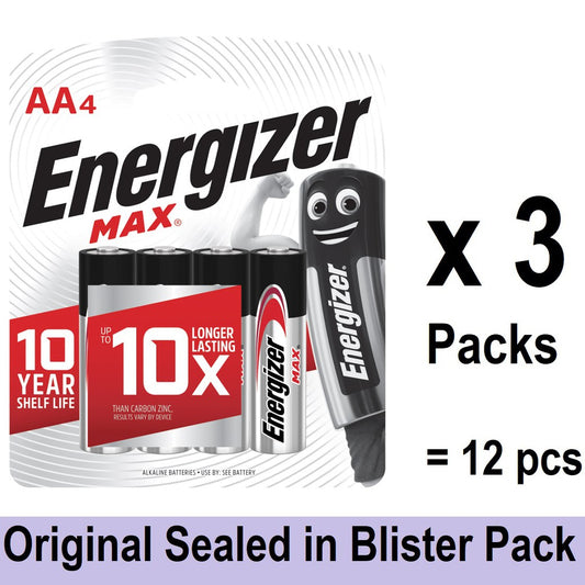 Energizer AA Batteries (12 pcs) Energizer MAX AA Alkaline Battery Original Sealed in Blister Pack