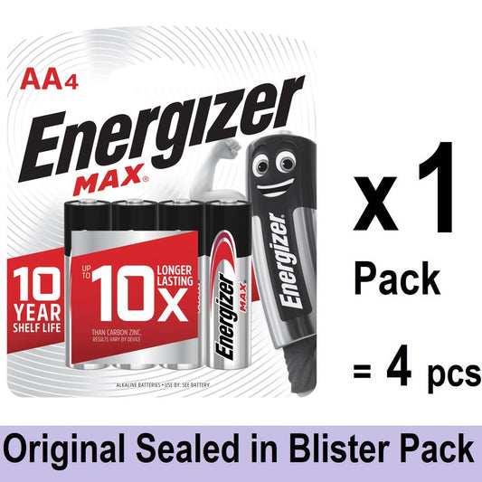 Energizer MAX AA (4 pcs) Battery E91BP4 Energizer AA Alkaline Batteries Original Sealed Blister Pack