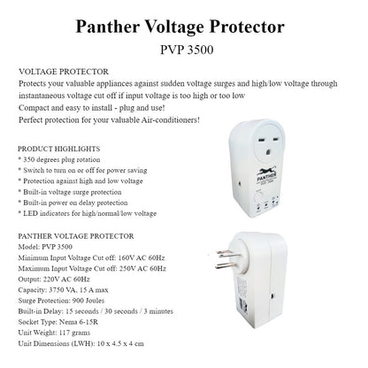 Panther PVP-3500 Voltage Surge Protector 3750W with Power on Delay PVP3500 PVP 3500