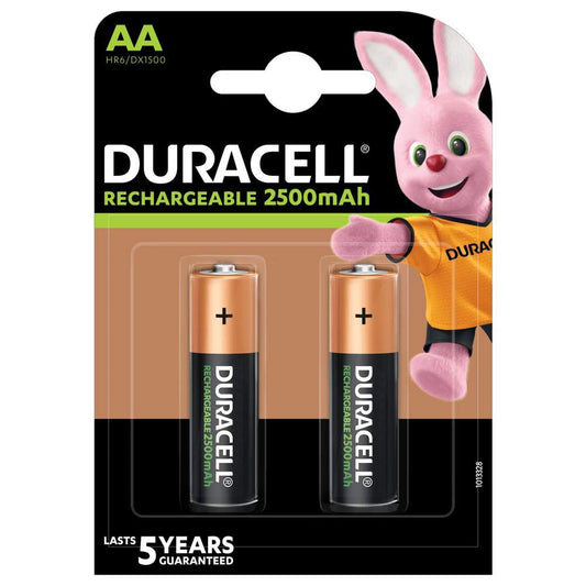 Duracell Rechargeable Battery AA (2 pcs) 2500 mAh AA Batteries Original Sealed HR6 DX1500