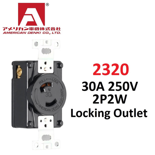 American Denki 2320 Locking Outlet 30A 250V 2 Pole 2 Wire Receptacle