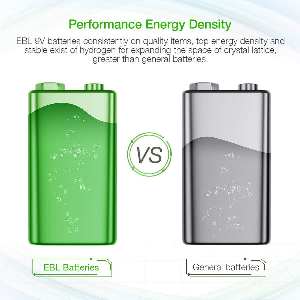 EBL 9V Rechargeable Battery 600mAh Li-ion Lithium-ion 9 Volt 6F22 9 Volts Batteries 9V Chargeable