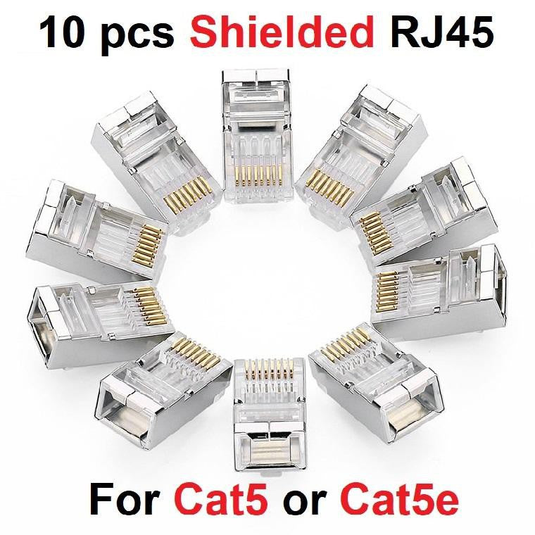 10 pcs Shielded Crimp Connector RJ45 8P8C STP Ethernet Network Cable Plug Cat5 Cat5e