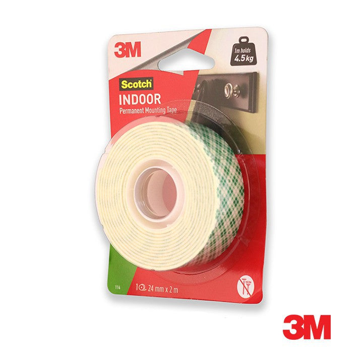 3M Double Sided Tape 24mm x 2m Foam Type Scotch Indoor Mounting Tape 1 inch x 6.6 feet 110-2A