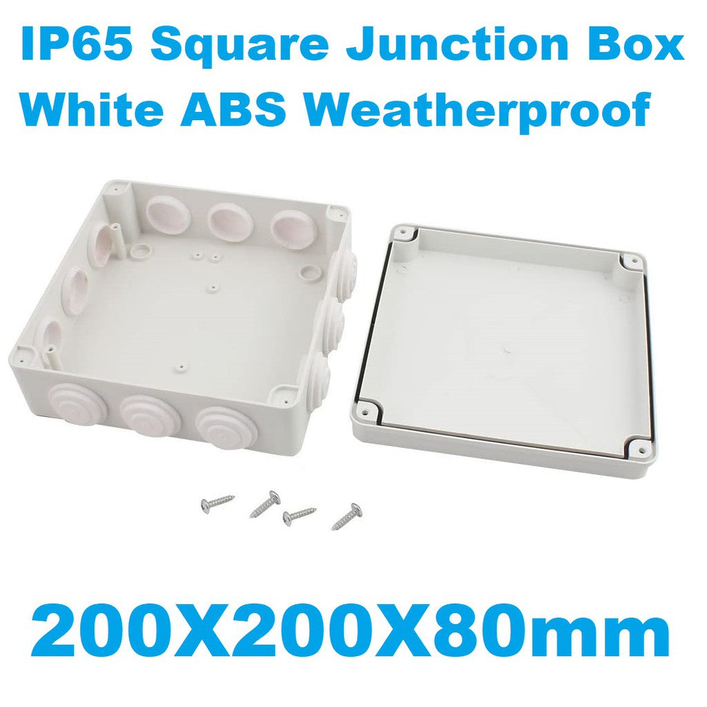 200x200x80mm IP65 Waterproof Outdoor Electrical CCTV Enclosure Square Junction Box White ABS Weather