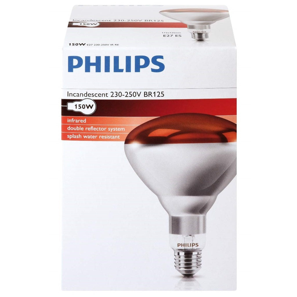 Philips Heat Lamp Bulb RED Infrared Infared Incandescent BR125 IR 150W or 250W E27 Osram Siccatherm