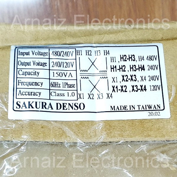 Sakura Denso 150VA 150W Control Transformer, Input 240/480VAC, Output 120/240VAC, Single Phase 60Hz