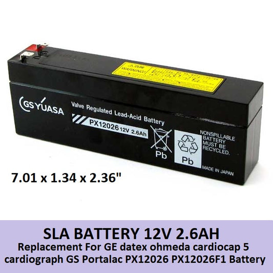 GE Datex Ohmeda Cardiocap 5 SLA Battery 12V 2.6Ah GS Yuasa Portalac PX12026 PX12026F1