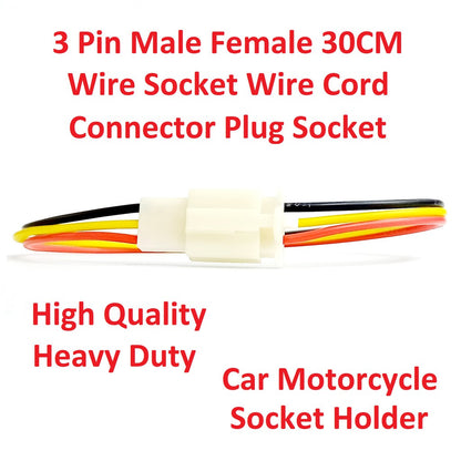 3 Pin Car Socket Holder Male Female 30cm Motorcycle Wire Socket Wire Cord Connector Plug Socket