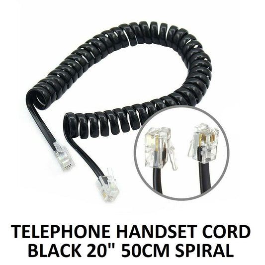 Telephone Handset Cord Black 20" 50cm Spiral Phone Cord Handset Cord Universally Compatible Black