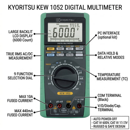 Kyoritsu 1052 Digital TRMS Mutlimeter High Accuracy Precision AC DC Multitester KEW 1052