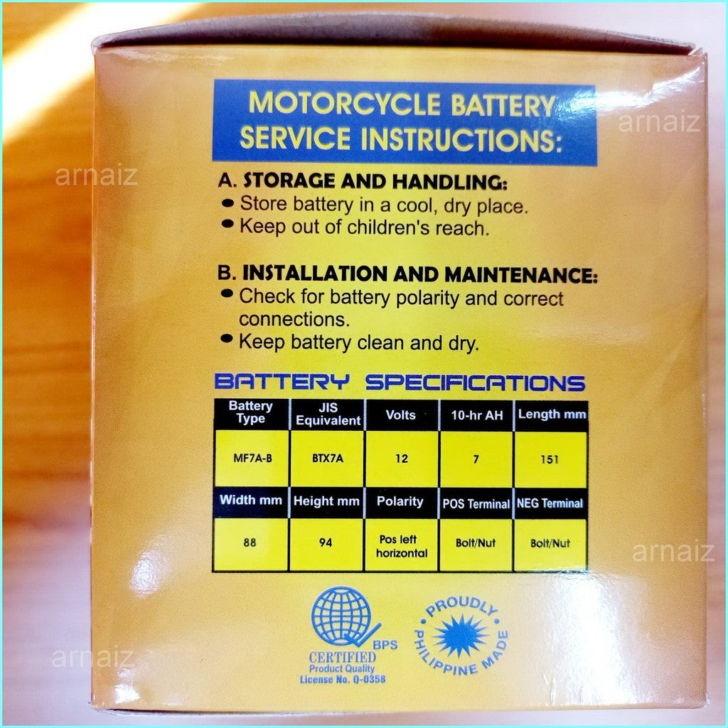 Motolite MF7A-B Maintenance Free Motorcycle Battery YTX7A-BS MF7A MF7 YTX7A BS Battery
