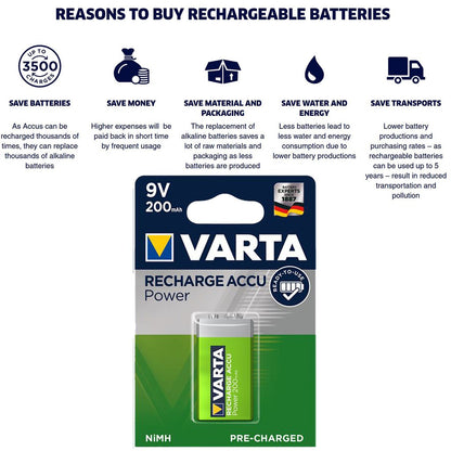 Varta 9V Rechargeable Battery 56722 R2U (1 pc) 200mAh Rechargeable Batteries HR9V