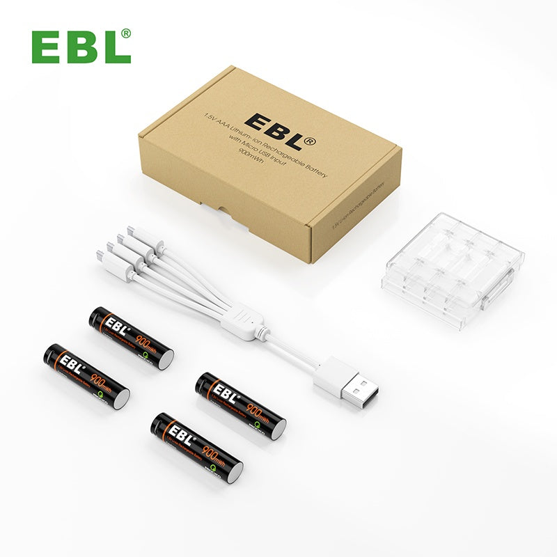 EBL AAA (4pcs) USB AAA Rechargeable Batteries 1.5V Lithium Ion Rechargeable Battery 900mWh TB1444