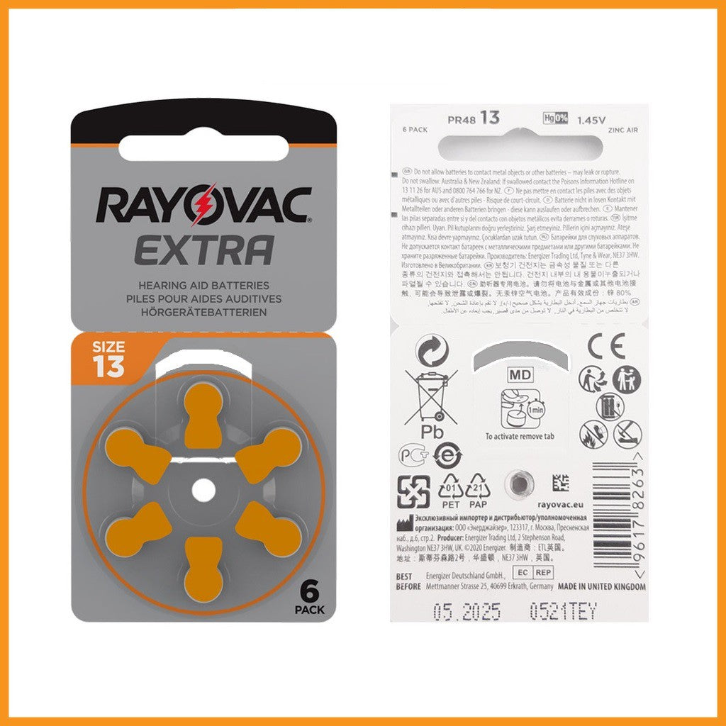 Rayovac Extra Advanced Size 13 PR48 (6 pcs) Hearing Aid Battery Hearing Aid Batteries 1.45V A13