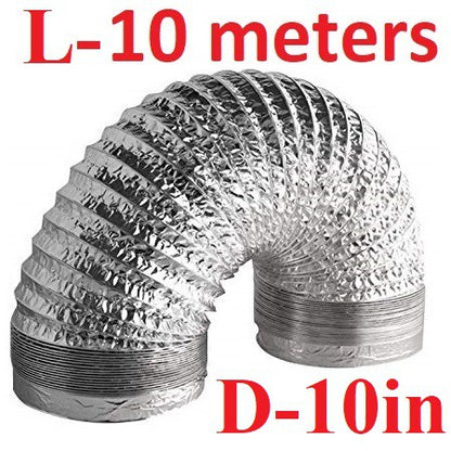 Flexible Aluminum Air Duct (10 meters) 10 & 12 inches Foil Ducting Ventilation HVAC Tube Tailee