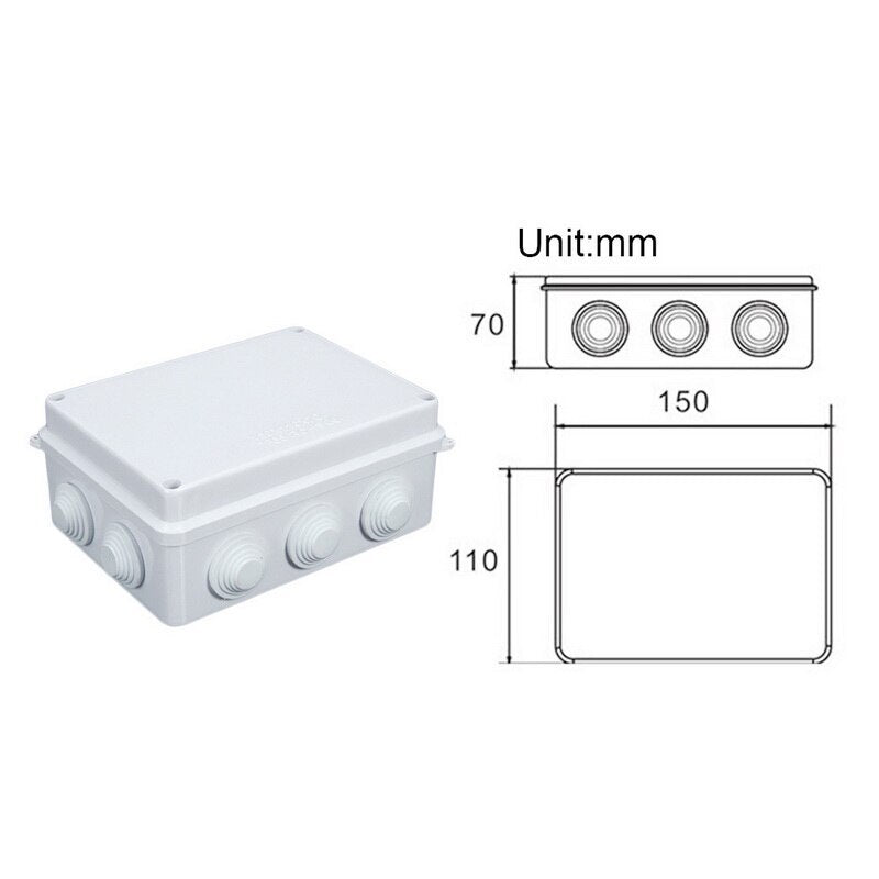 150x110x70mm IP65 Waterproof Outdoor Electrical CCTV Enclosure Square Junction Box White ABS