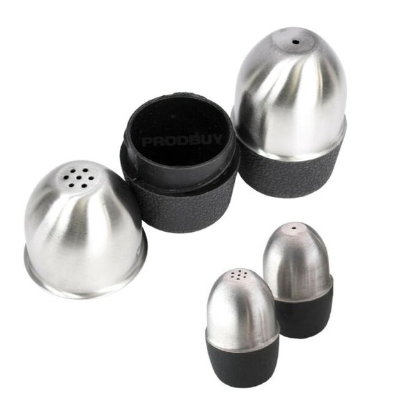 Acorn Stainless Steel Kitchen Salt & Pepper Cruet Shaker Dispenser 2pc Set 1902 Acorn Shaped Plastic