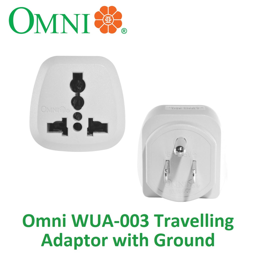 Omni WUA-003 Travelling Adaptor with Ground Universal Socket Travel Adapter Plug Omni WUA003 WUA 003