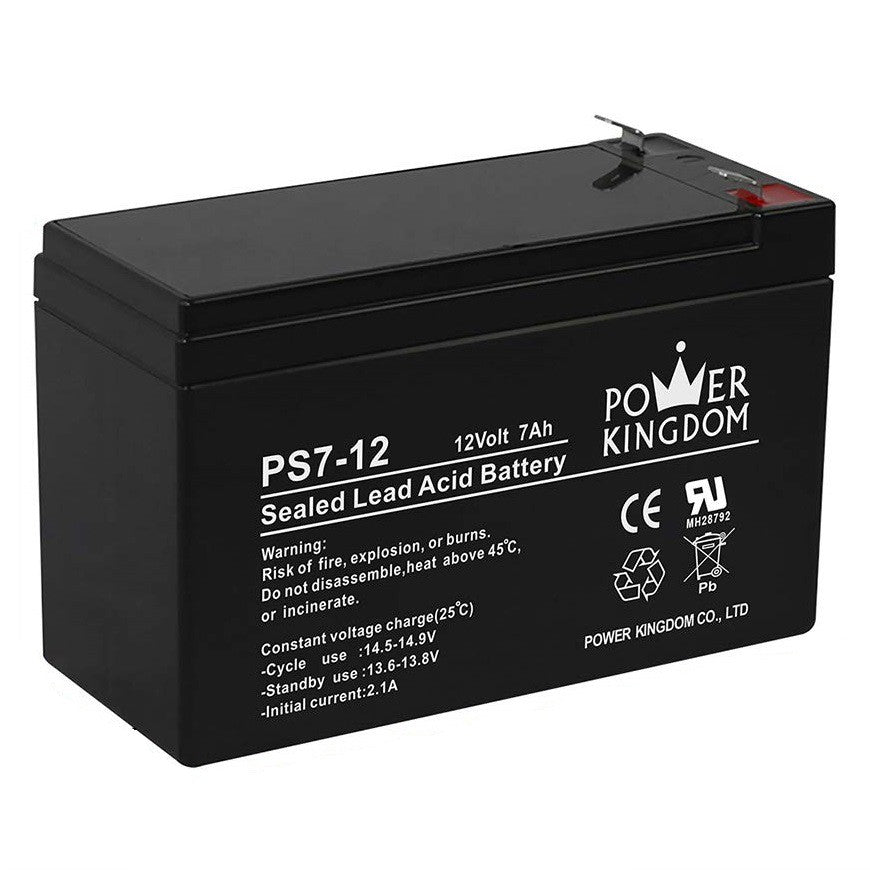 Power Kingdom UPS Battery 12V 7Ah 20hr PS7-12 12 Volts 7 Ampere Rechargeable Valve Regulated Lead Ac