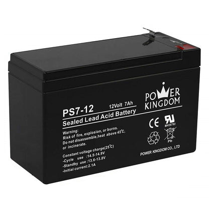 Power Kingdom UPS Battery 12V 7Ah 20hr PS7-12 12 Volts 7 Ampere Rechargeable Valve Regulated Lead Ac