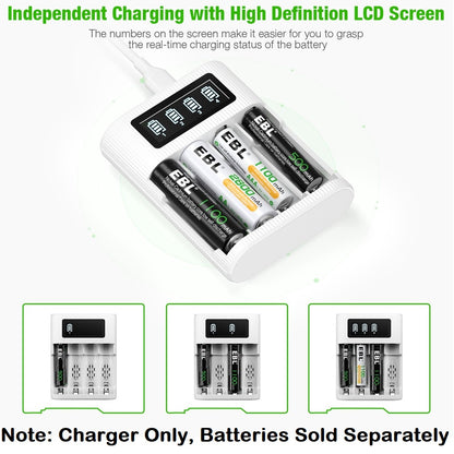 EBL TB-6409 Smart AA AAA Battery Charger 4 Slots LCD Rechargeable Battery Charger Micro USB Type C