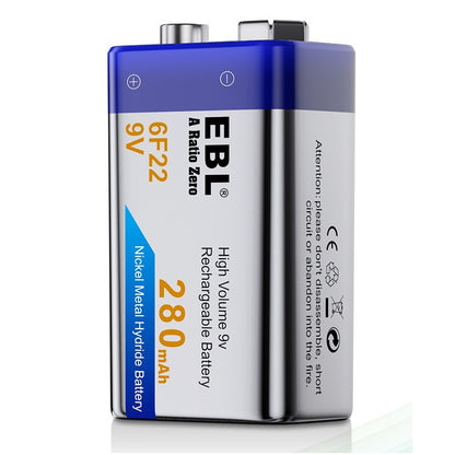 EBL 280mAh 9V Ni-MH Rechargeable Battery 9 Volt 6F22 9 Volts