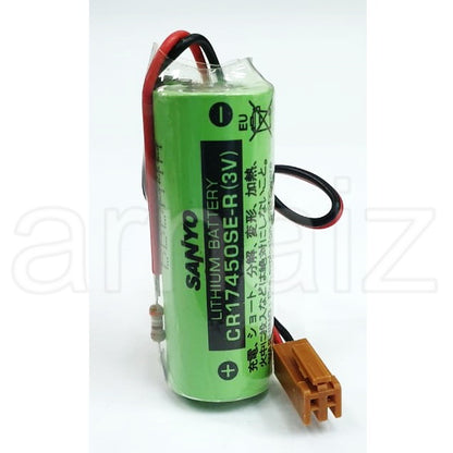 Sanyo CR-17450SE-R with Brown Connector 2-PIN 3V PLC Lithium Battery with Plug Wire