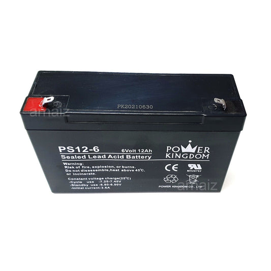 Power Kingdom 6V 12Ah SLA Rechargeable Battery PK12-6 Valve Regulated Sealed Lead Acid Battery