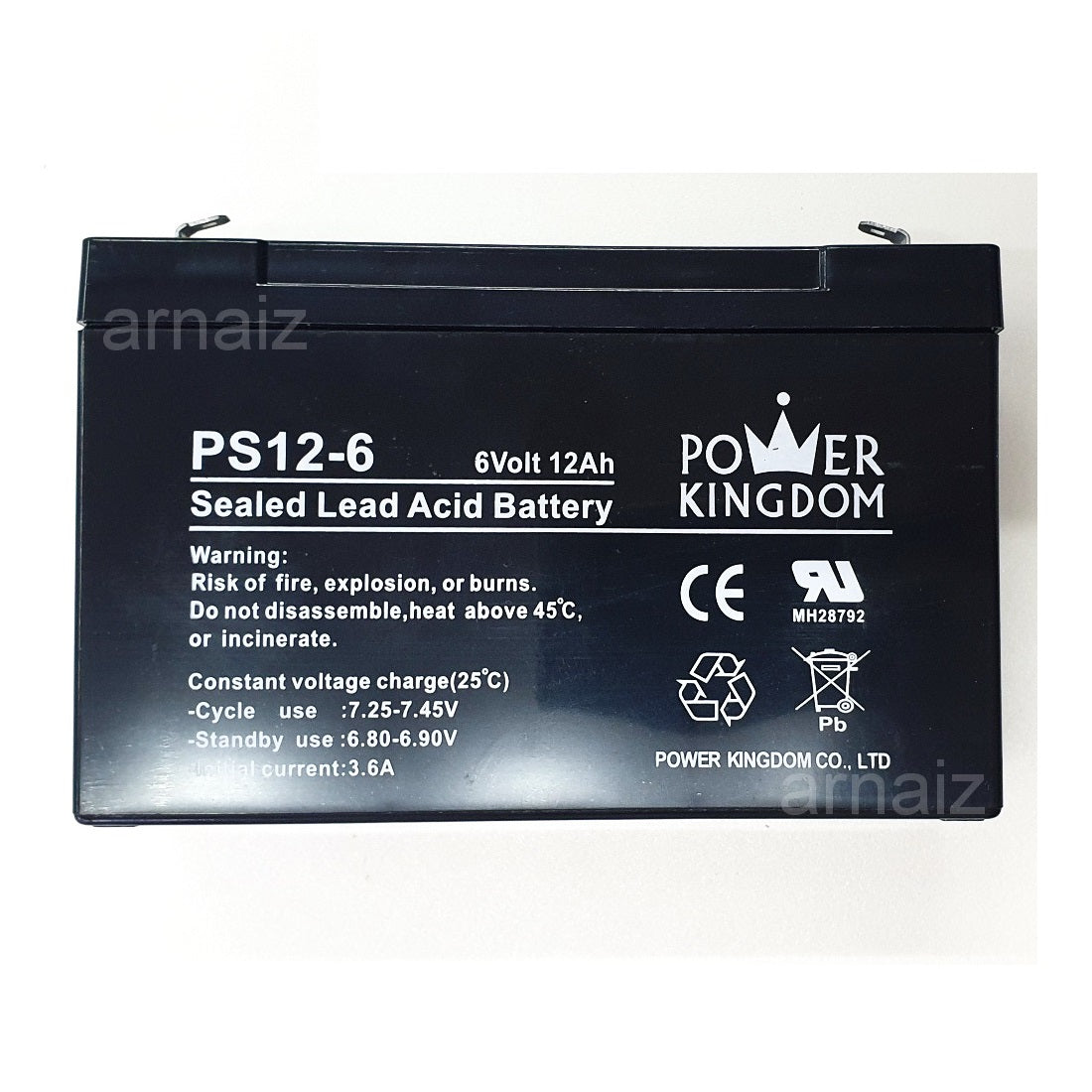 Power Kingdom 6V 12Ah SLA Rechargeable Battery PK12-6 Valve Regulated Sealed Lead Acid Battery