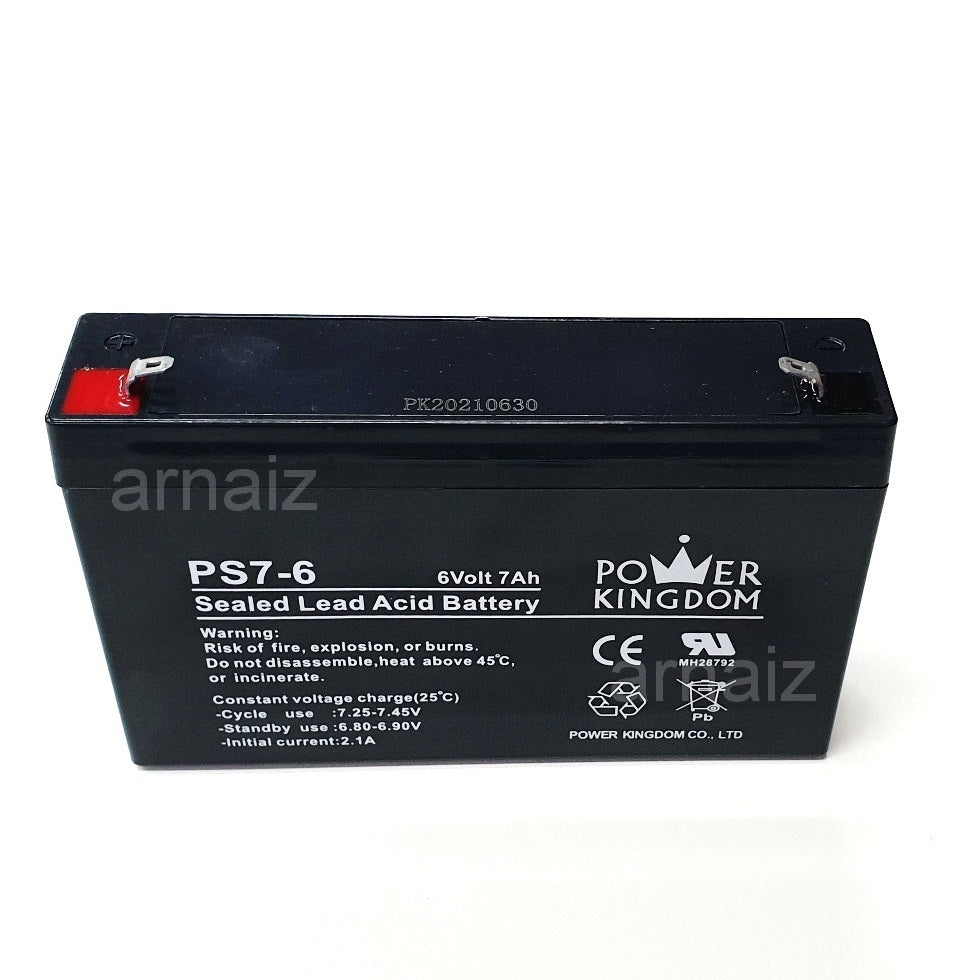 Power Kingdom 6V 7Ah SLA Rechargeable Battery PK7-6 Valve Regulated Sealed Lead-Acid Battery Toy Car