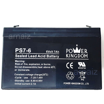 Power Kingdom 6V 7Ah SLA Rechargeable Battery PK7-6 Valve Regulated Sealed Lead-Acid Battery Toy Car