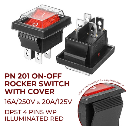 Rocker Switch DPST 4 Pins 2 Position ON Off Boat Toggle Switch Red LED Illuminated 16A 250V 20A 125V